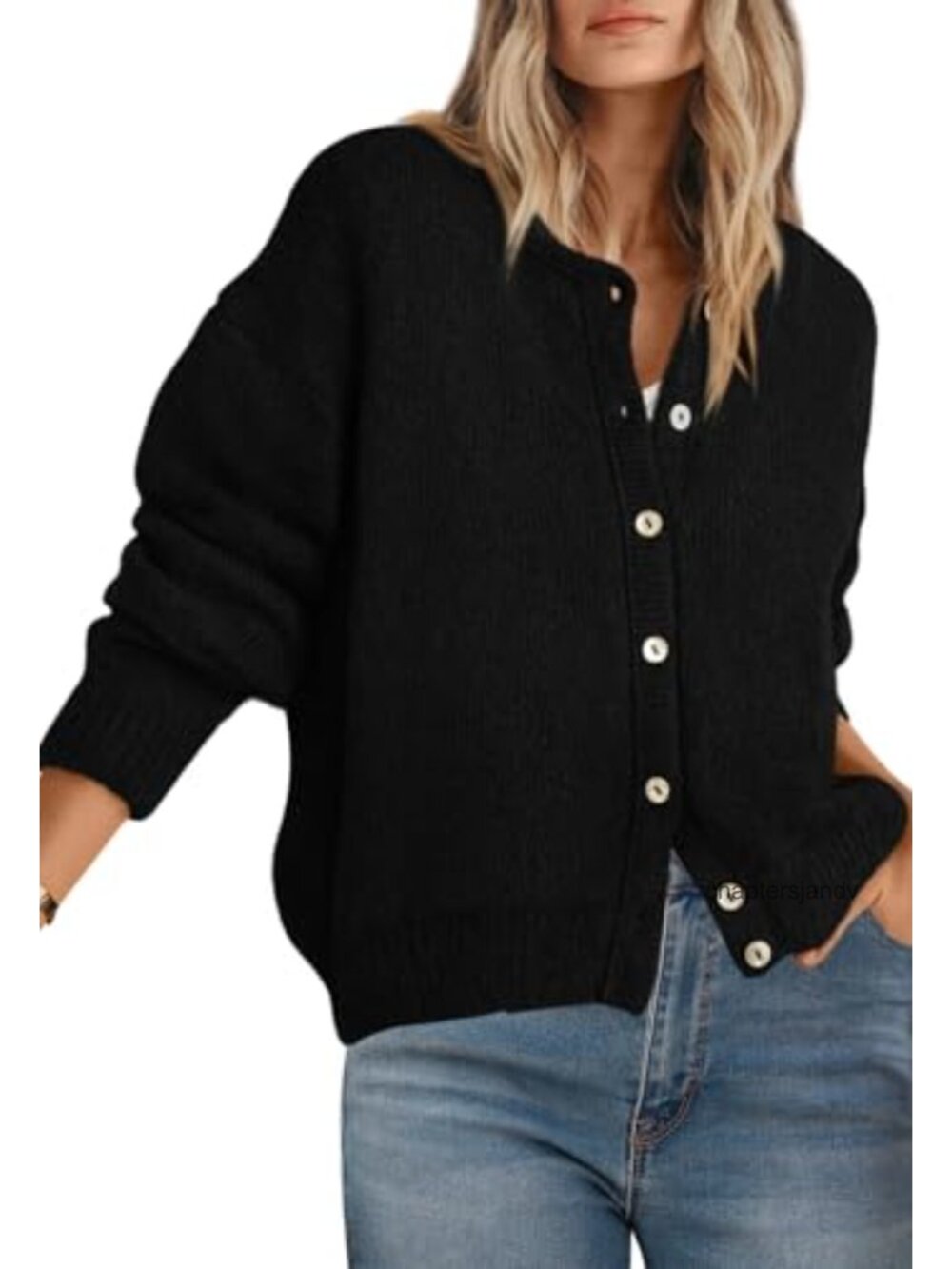 Womens Long Sleeve Button Down Crewneck Rib Knit Cardigan Sweater